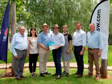L-R: John Dal Broi, Mayor Griffith City Council, Wendy Greiner, Chair Murray Regional Tourism, Austin Evans, Member for Murray, Adam Marshall, Minister for Tourism and Major Events, Luke Piccolo, Piccolo Family Farm and Owner and Chef of Limone Dining, Al