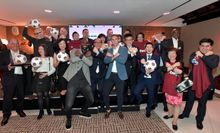 Attendees of EVA Air's Evening Reception meeting some of West Ham United legends Carlton Cole and Jack Collison.