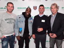 (left to right): Adrián (West Ham United Player), Michail Antonio (West Ham United player), Barry Simmons (Dnata Travel) and Manuel Pellegrini (West Ham United Manager)