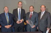 John Hennigar-Shuh, President of Canadian Maritime Heritage Foundation; Paul Yeatman, inaugural winner of The Samuel Cunard Innovative Spirit Award; Kenneth Rowe, winner of Samuel Cunard Prize for Vision, Courage and Creativity; and John Young, Chair of t