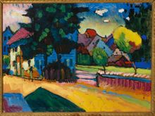 WASSILY KANDINSKY View of Murnau: landscape with a green house 1908 oil on card, 33 x 44.5 cm The State Hermitage Museum, St Petersburg Inv GE 8943 