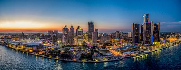 Detroit's skyline at night