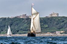 Bessie Ellen sailing past St. Mawes Castle in Cornwall