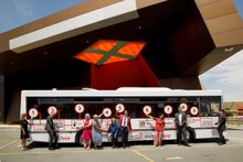The Culture Loop shuttle bus is a joint six-month pilot venture among 10 organisations and will run seven days a week from 9am to 5pm with nine conveniently situated stops.  From left: Canberra Centre manager Amanda Paradiso, NMA director Dr Mathew Trinca
