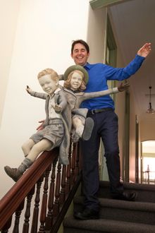 Fraser Coast Mayor George Seymour with a sculpture of Mary Poppins characters Jane and Michael Banks which will be installed at Maryborough's new interpretive centre The Story Bank.