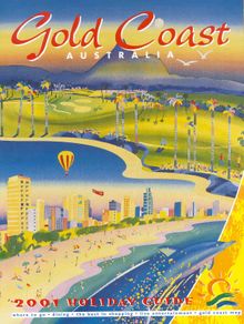 The 2001 Gold Coast Holiday Guide cover designed by local artist Ashley Manley is a superb portrayal of the beauty and scope of 