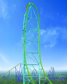 Kingda Ka's 456-foot-tall hill dominates the sky.