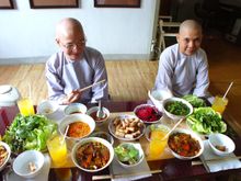 Buddhist nuns serve lunch after private calligraphy lesson