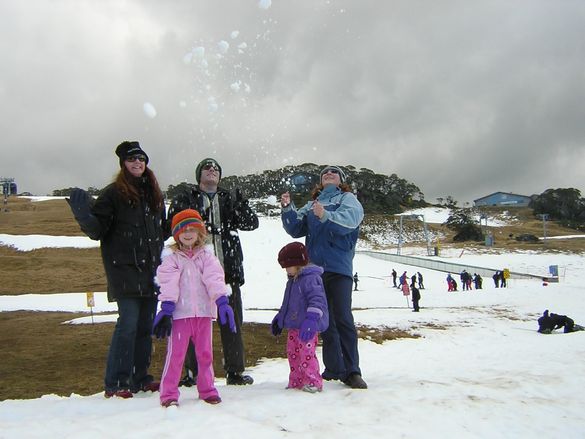 The Brown family from Wollongong enjoy the snow at Perisher
