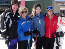Skiers and boarders enjoying the great springtime conditions.