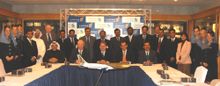 Seated, from left, are, Gulf Air Vice President Finance Ahmed Al Hammadi, Standard Chartered Bank Regional Head and Chief Execut