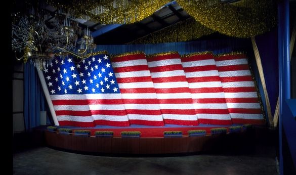The 60-foot long AMerican Flag float is a veteran of many Presidential Inaugurals and other national celebrations.