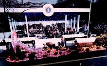 The 85-fot-long Wyoming float, here passing the Presidential Reviewing Stand, is preserved at American Celebration on Parade