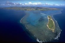 Aerial view of Cocos Lagoon and Cocos Island
