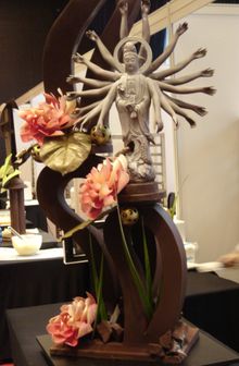 A stunning chocolate thousand-hand buddha piece created by Anthony Qin, Pastry Chef of St. Regis Hotel, Shanghai 