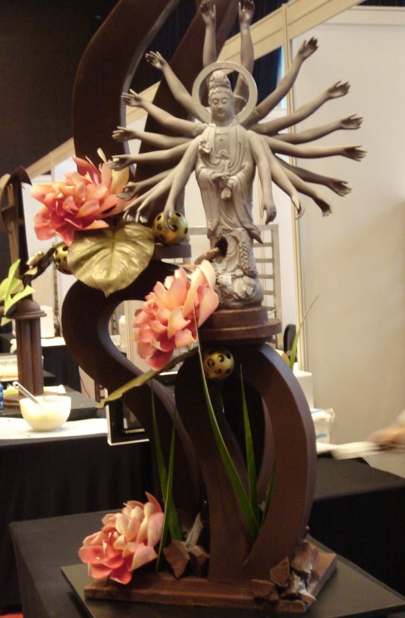 A stunning chocolate thousand-hand buddha piece created by Anthony Qin, Pastry Chef of St. Regis Hotel, Shanghai 