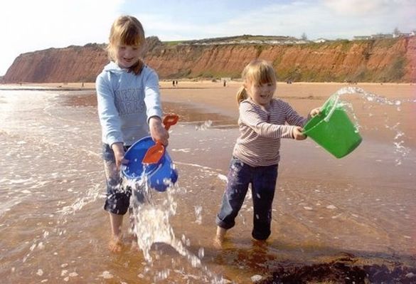 Devon Cliffs Beach with girls. Haven Holidays