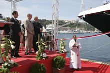 H.E. Monsignor Fabrice Gallo, Prelate of the Pope of Rome, gives blessing at Prince Albert II naming ceremony in Monte Carlo