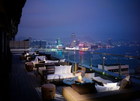Hong Kong�s sun set viewed at SEVVA�s Terrace