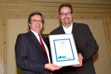 Gerard Tempest Marketing Director for Premier Inn accepting the award after being voted most improved brand by the BDRC British 