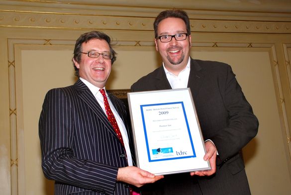 Gerard Tempest Marketing Director for Premier Inn accepting the award after being voted most improved brand by the BDRC British 