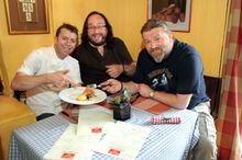 Michelin starred owner/chef Sean Hope with the Hairy Biker,s Si King & Dave Myers, during their visit to the Red Lion Inn, Stath
