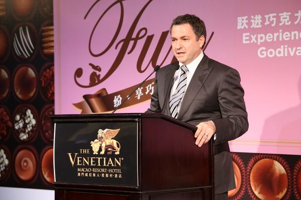 David Sylvester, Senior Vice President of Retail, Sands China Ltd., delivers a welcome speech at the launch ceremony for Shoppes