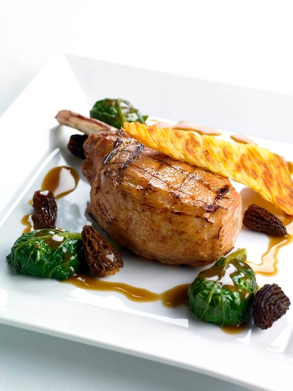 Bostonian - Organic Australian stone grilled veal chop with morel mushrooms, potato maxim and braised lettuce