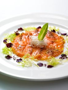 Bostonian - Salt and pepper cured Irish organic salmon with young shiso and lemon vinaigrette