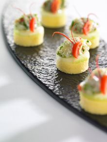 Polenta cakes with cured lobster sashimi