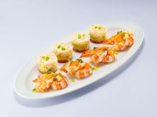 Peninsula Hong Kong First Course crab, tomato and avocado timbale, Scampi with potato