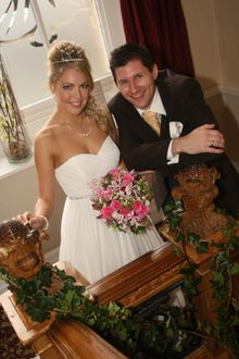 bride & groom top of stair shot