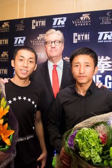 China’s top boxer Zou Shiming (right), Hong Kong’s Rex Tso (left), and fellow fighters of the upcoming Fists of Gold II fight ni