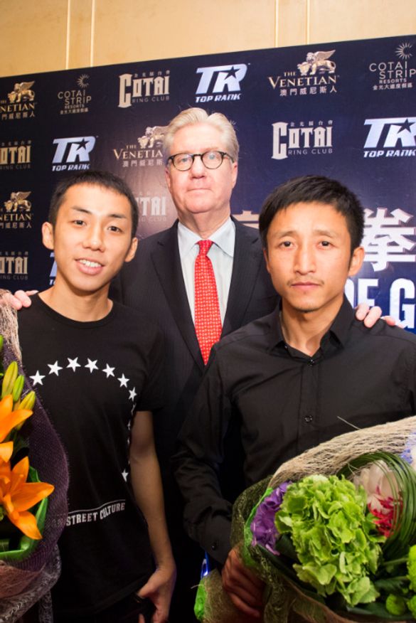 China’s top boxer Zou Shiming (right), Hong Kong’s Rex Tso (left), and fellow fighters of the upcoming Fists of Gold II fight ni