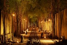 Resort entrance by night