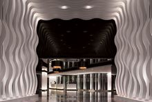 The Colin Cowie�-designed fin wall feature in The Mira Hong Kong lobby