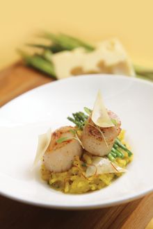Saffron Risotto with Spicy Scallops and Asparagus, Carousel, RP