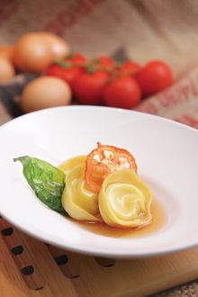 Hand-crafted Tortellini filled with Cheese on Tomato Water and Basil Essence, Carousel, RP