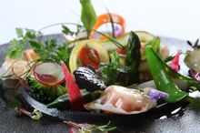 Guest Chef Jiro Ogue's Appetizer - Lobster Ravioli made from Rice Paper & Printanier Spring Vegetable Salad