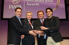 Thomas, Roland and Jürgen Mack (from right) with Matthias Kirch (Europa-Park) received the „Brass Ring Award for Human Resources