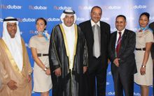 left to right, Abdulla Matar Al Mazroui (UAE Ambassador to Yemen), Hamad Obaidalla (flydubai's Chief Commercial Officer), Dr. Wa