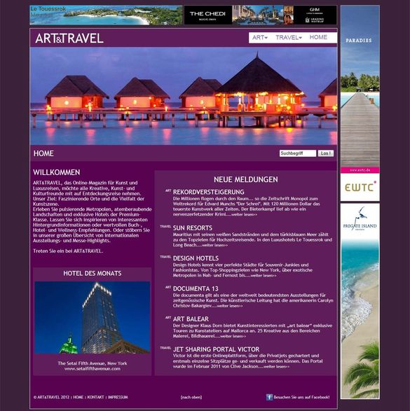 Screenshot Startseite artntravel.de 