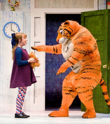Abbey Norman (Sophie) Alan Atkins (Tiger) in The Tiger Who Came to Tea. Photocredit Robert Workman 
