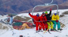 James Arthurs, Jessie Salter, Scott Palmer & Robert Barry having a blast at Cardrona Alpine Resort on opening day. Credit Tommy 