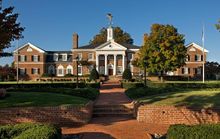 The Jefferson Building is one of three Federal-style buildings on the 20-acre grounds of Wyndham Virginia Crossings Hotel & Conf