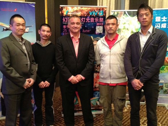 From left, Denis Hsu and Ho Su (Parker Travel Collection’s Guangzhou office), Todd Parker, Managing Director, Parker Travel Coll