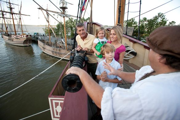 Visitors aboard Susan Constant at Jamestown Settlement