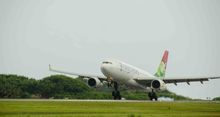 Vallée de Mai touches down at Seychelles International Airport.  