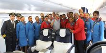 President James Michel, center, boarded Air Seychelles’ A330-200 on arrival.