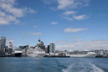 Aerial Shoot Of Cruise Ships At Downtown, Auckland During Rwc 2011 Final_